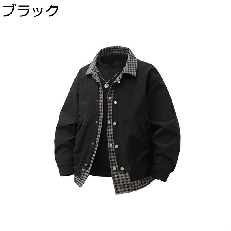 ジャケット メンズ 重ね着風 長袖 カジュアル スプライス 大きいサイズ アウター 折り襟 コート 上着 スタジャン シャツ 春秋冬 コーディネート ウォーキング 職場 仕事着 普段着