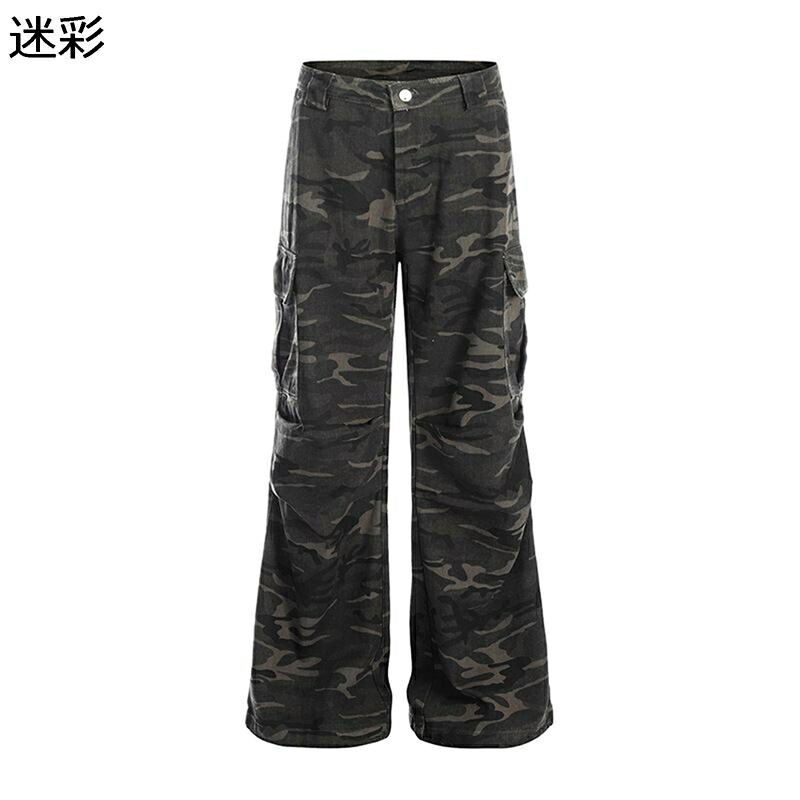 カーゴパンツ 迷彩柄 カモフラージュ アメカジ ヴィンテージ hiphop ブーツカット メンズ ワイド ゆったり ロングパンツ カジュアル ストリートファション バギー ルーズ マルチポケット 男女兼用