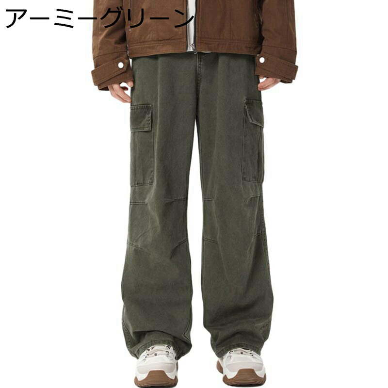 カーゴパンツ メンズ ブーツカット ビッグシルエット 無地 ヴィンテージ アメカジ ワイドパンツ ミリタリー マルチポケット 無地 バギー ルーズ ゆったり ストレート おしゃれ 秋冬 柔らか 男性用
