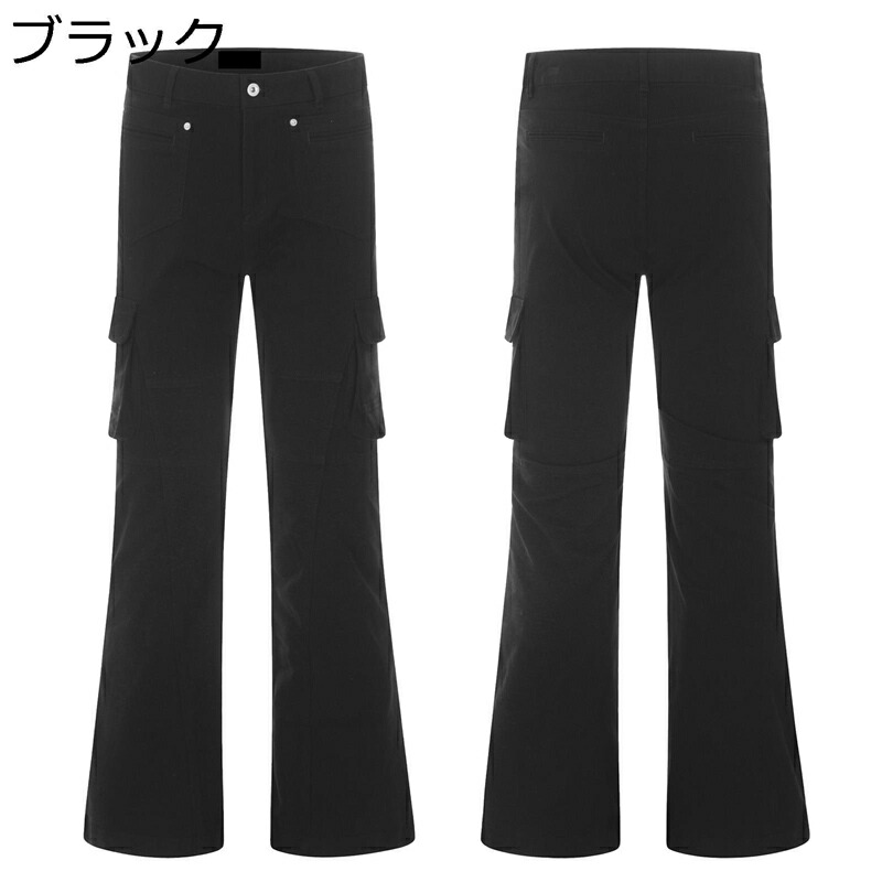 カーゴパンツ メンズ ミリタリーパンツ マルチポケット シューカット ブーツカット フレアパンツ ベルボトム モード系 ハイストリート 綿 柔らかい 通気 おしゃれ デザイン性 春秋冬 長ズボン
