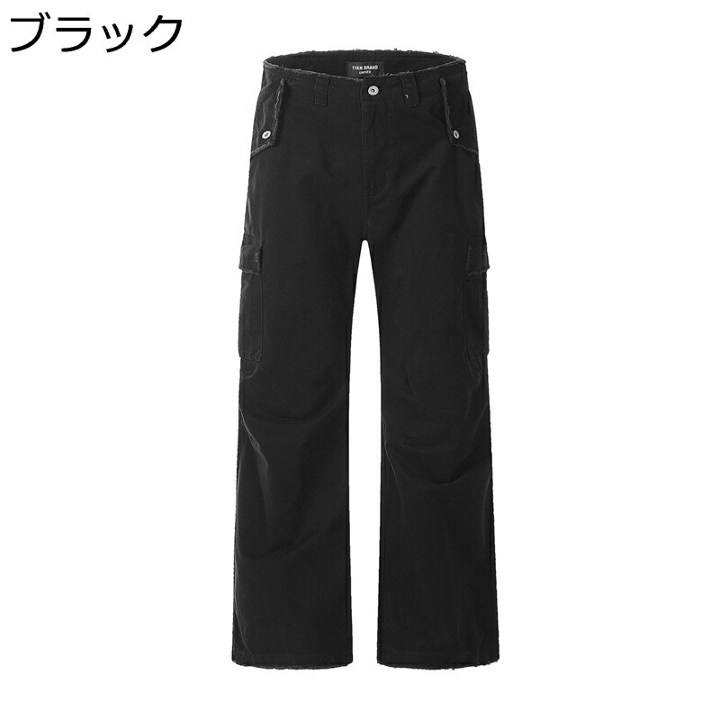 綿 カーゴパンツ メンズ アメカジ ヴィンテージ 大きいサイズ ストレート ワイドパンツ マルチポケット ヒップホップ ハイストリート バギー ルーズ 無地 春秋 男女兼用 ゆったり ブーツカット