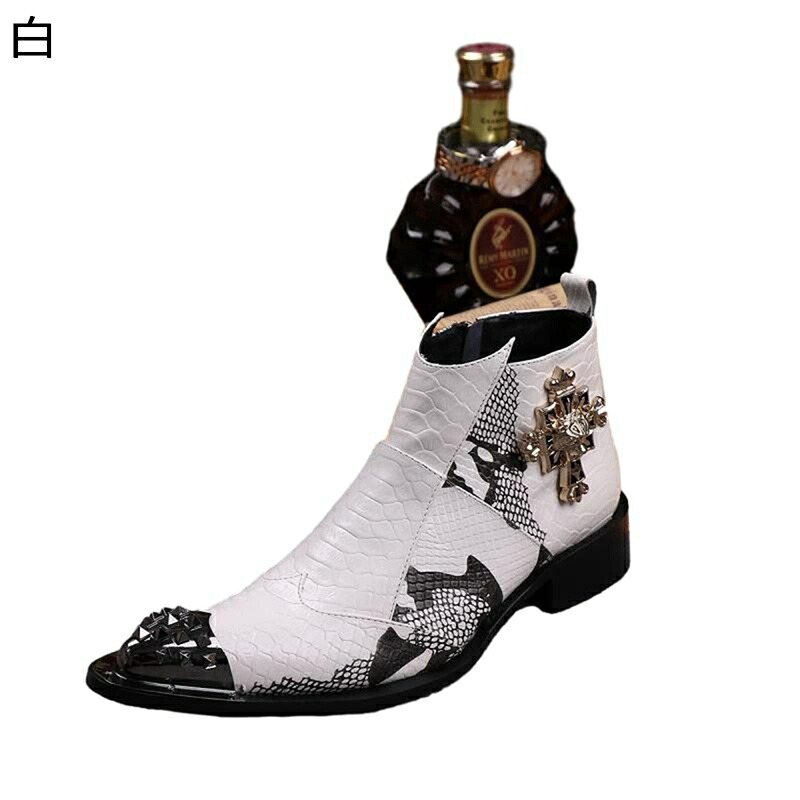 個性的 チェルシーブーツ アンクルブーツ メンズ ウエスタンブーツ 革靴 パッチワーク 蛇柄 スタッズ飾り クロス 秋冬靴 撥水加工 ハイカット 滑れない 柔軟性 ヴィンテージ 作業 日常｜ショップ郷上