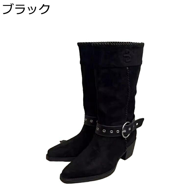 ブーティ レディース スエード ウエスタンブーツ ショートブーツ 秋着 冬靴 レザー 2way ２つの着方 折り返し ルーズブーツ ベルト くしゅくしゅ ポインテッドトゥ 美脚效果 カジュアル シンプル 滑りやめ 通勤 8,520円