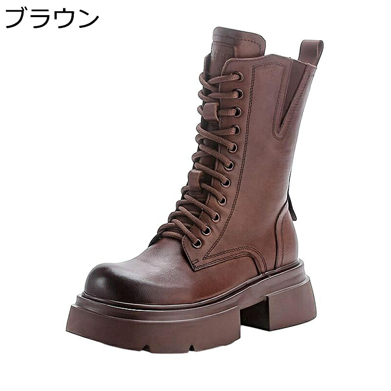 厚底ブーツ 6cm レディース靴 編み上げブーツ サイドジッパー レザー 牛革 焦がし加工 サイドジップ 秋用 冬ブーツ 裹ボア アンクルブーティー 歩きやすい 防水性 屈曲 美脚 滑りにくい 防水 防寒 オフィス