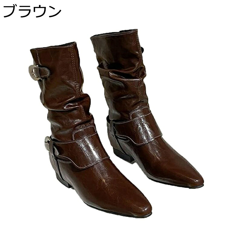 遊撃手ブーツ なめし革 くしゅくしゅ 歩き分かりやすい レディース靴 本革 ウエスタンブーツ スリッポン 牛皮 冬秋靴 バックル 置き目踵 御機嫌とり捨てる 流行り物 雪道 寄りあい 大ざっぱかかと 履き分かりやすい 上滑り打ち切り