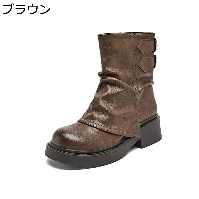 ショートブーツ レディース カバー エンジニアブーツ 幅広 甲高 ワイズ くしゅくしゅ 歩きやすい ミドルブーツ ローヒール ブーティー 美脚ブーツ PU 靴 裹ボア おしゃれ PUレザー ブーツ 防風 防寒
