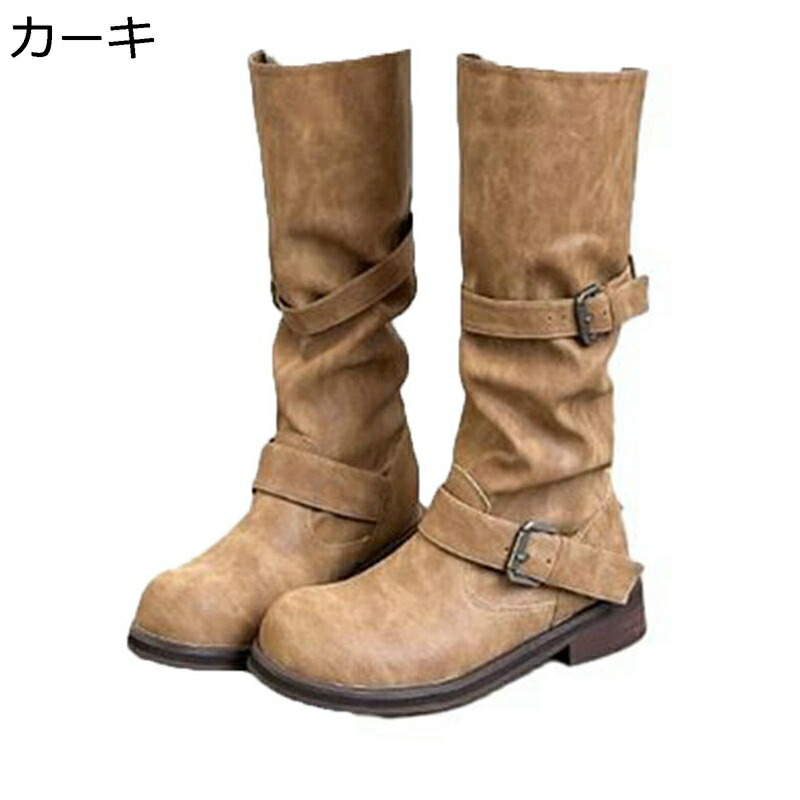 ミドルブーツ レディース靴 エンジニアブーツ スリッポン バックル 秋靴 冬用 ヴィンテージ 歩きやすい 防水性 粗いかかと 騎士ブーツ 屈曲 楽チン 美脚 ワイド 滑らない 仕事 会社用 やわらか 通学 通勤