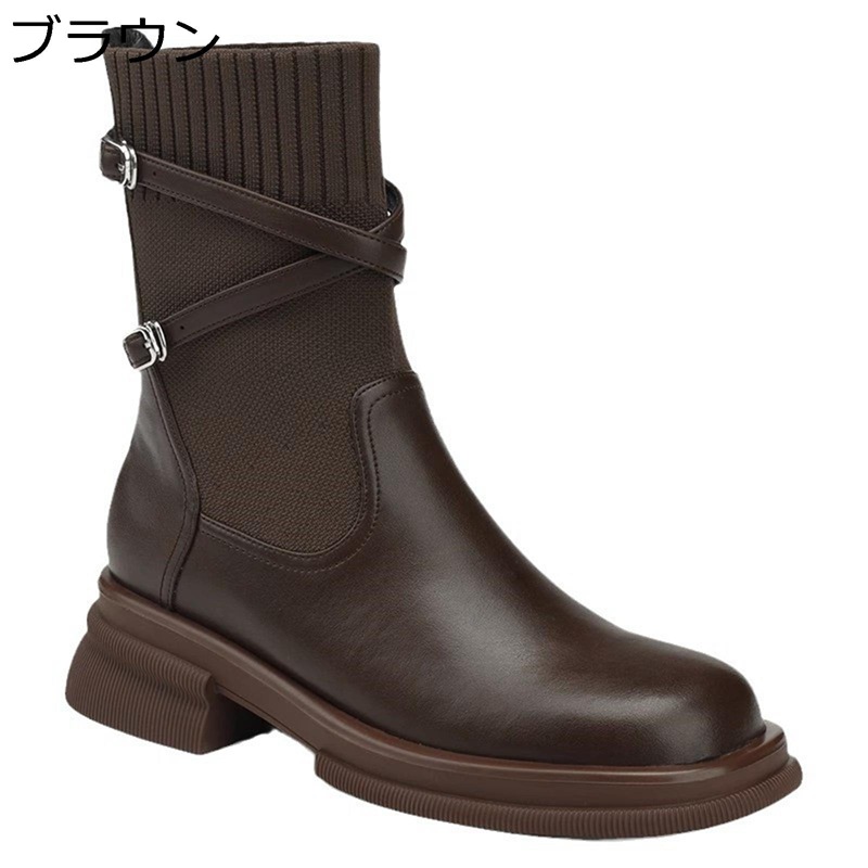 ブーティ ソックスブーツ ショートブーツ ローヒール3cm レディース アンクル丈 秋冬用 クッション 弾力性 ニット カジュアル おしゃれ ファッション 痛くない 安定感 外出 通勤