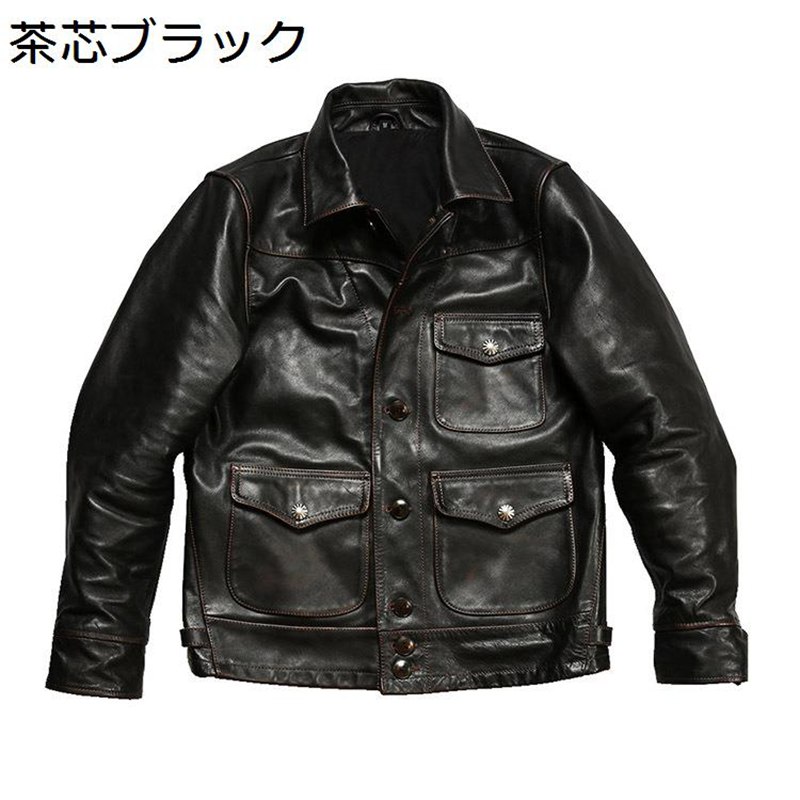 メンズ レザージャケット 本革 ライダースジャケット バイカー 防寒 防風 コート 革ジャン ブルゾン 秋冬 アメカジ おしゃれ アウター アウトドア 通勤 作業｜ショップ郷上