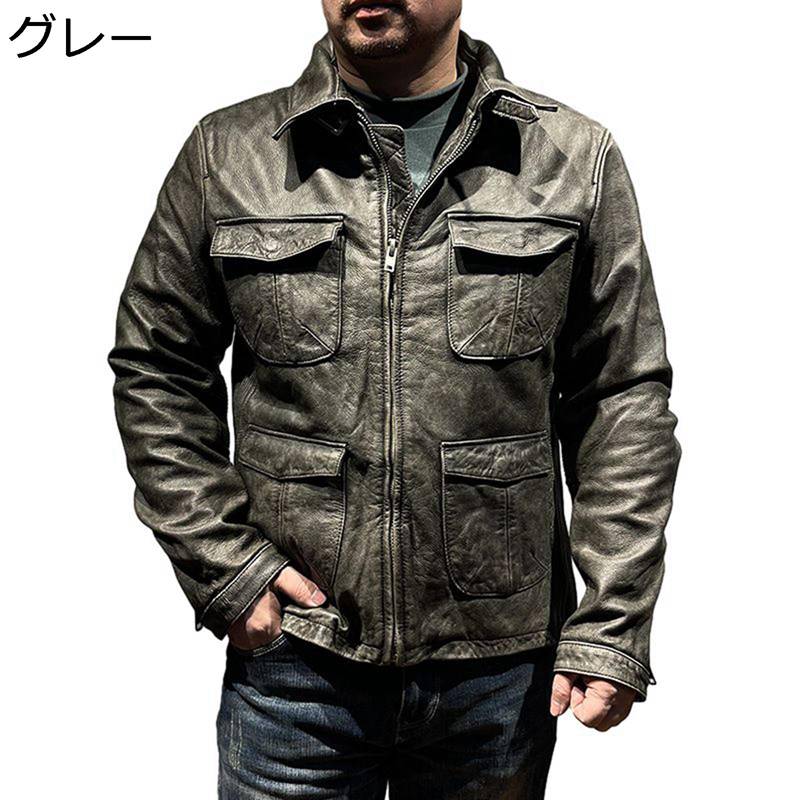 メンズ 本革ジャケット 牛革 バイクジャケット バイカー 防風防寒 レザーコート ヴィンテージ スリム ブルゾン 春秋冬 ジッパー おしゃれ アウトドア 通勤 作業