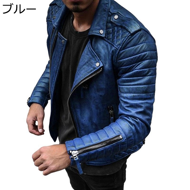 メンズ ライダースジャケット PUレザー 革ジャケット カジュアル 防寒 防風 革ジャン ブルゾン 秋 ジッパー 折り襟 スリム オシャレ バイク アウトドア 通勤 作業 7,424円