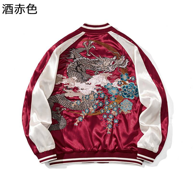 スカジャン メンズ スタジャン 龍 鯉刺繍 防風 防寒 ジップアップ MA-1ジャケット マウンテンパーカー 長袖 サテン感 原宿風 ストリート系 パンク風 B系 シンプル 大きいサイズ 上着 秋冬|ショップ郷上