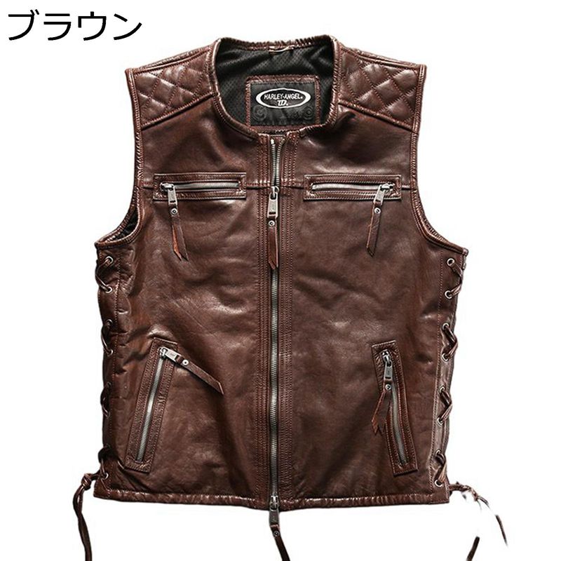 牛革 レザーベスト メンズ 袖なし ライダースベスト ジップ バイクチョッキ 四季通用 革ジャン スリム ジップ 前開コート バイクジャケット お洒落 軽量 防風 カジュアル バイカー シンプル アウター 33,119円