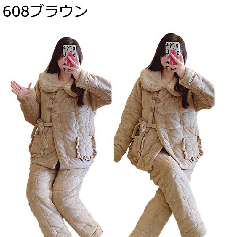 ルームウェア レディース 冬 上下セット かわいい 厚手 前開き もこもこ パジャマ 長袖 快適 あったかい 着痩せ カジュアル 肌に優しい トップ + パンツ 普段着 クリスマスプレゼント