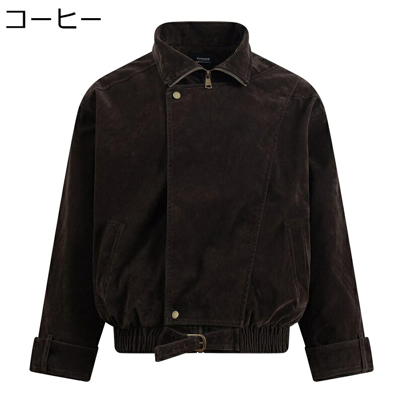 メンズ ブルゾン ショート ジャケット ヴィンテージ アウター カッコイイ 立ち襟 春 秋 長袖 フライトジャケット 薄手 デイリー ストリート バイク用 男性用 おしゃれ 防寒