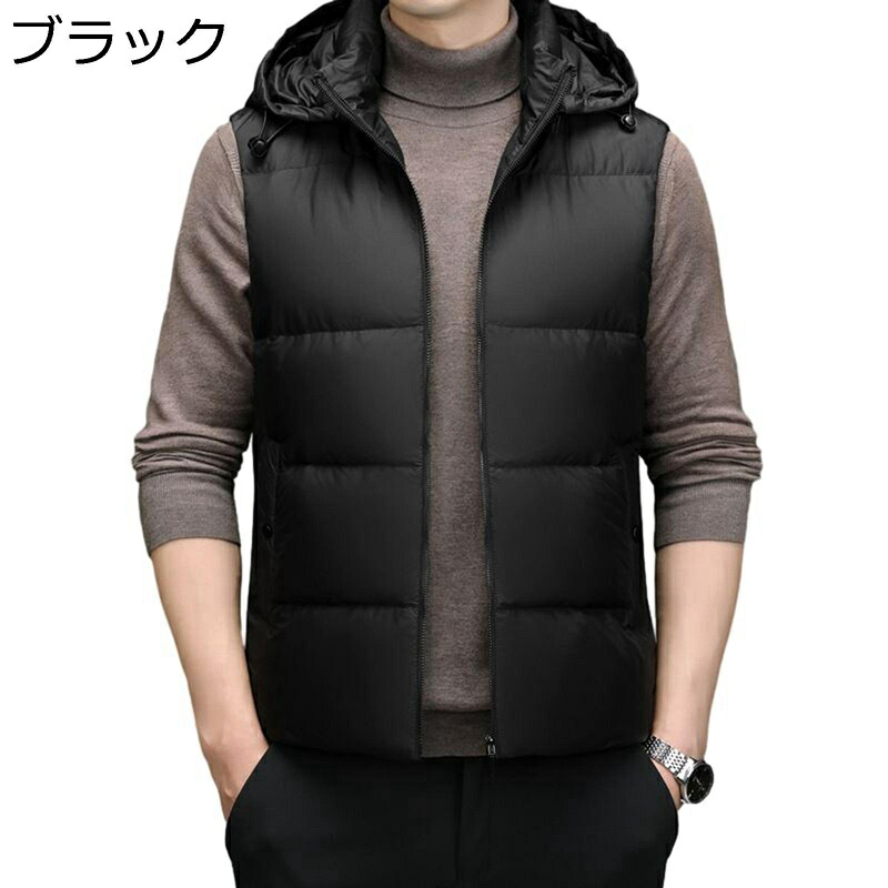 ダウンベスト メンズ 作業着 防寒ベスト 中綿 ノースリーブ 大きいサイズ フード付き 厚手 暖かい 無地 立ち襟 寒さ対策 トップス アウター デイリー スポーツ 通勤 オフィス|ショップ郷上