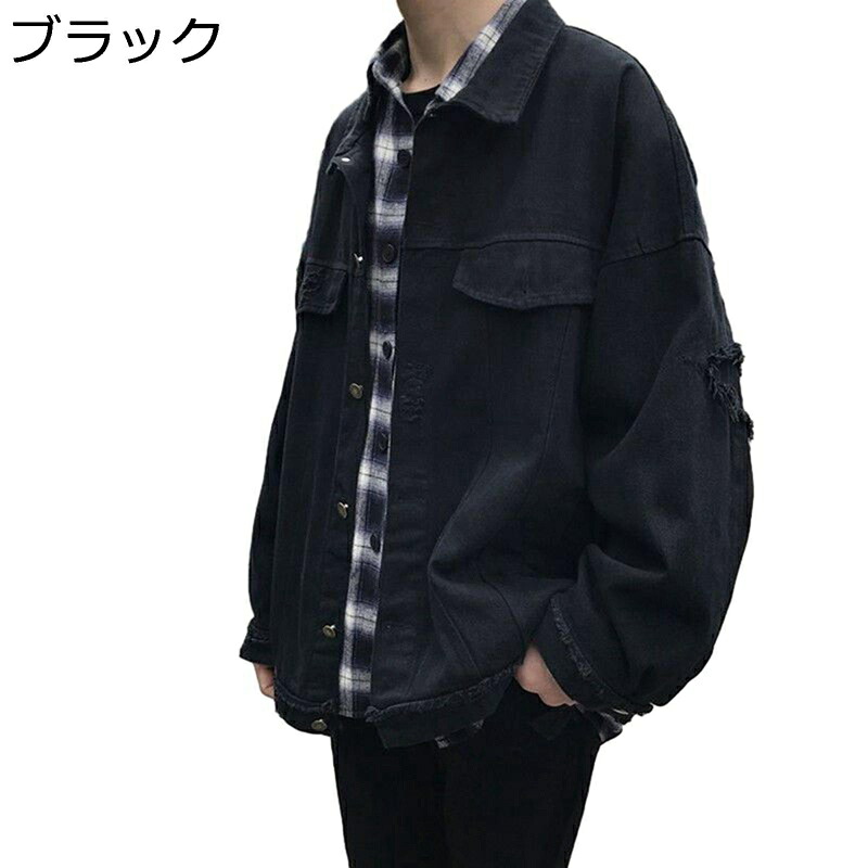 メンズジャケット デニムジャケット 長袖 作業用 上着 ブルゾン ダメージ 薄手 パッチワーク ゆったり トレンド ファッション 韓国風 男性 通気吸汗 体型カバー 柔らかい 動きやすい 多機能 春秋着