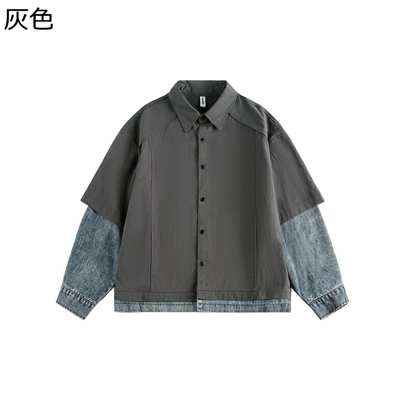 メンズ レディース デニムジャケット フェイクレイヤード 重ね着風 グレー Gジャン ジャンパー スタジャン 秋冬服 ブルゾン コート防風防寒 カジュアル カッコイイ アウター 軽量 通気性 速乾 トレンド 8,000円