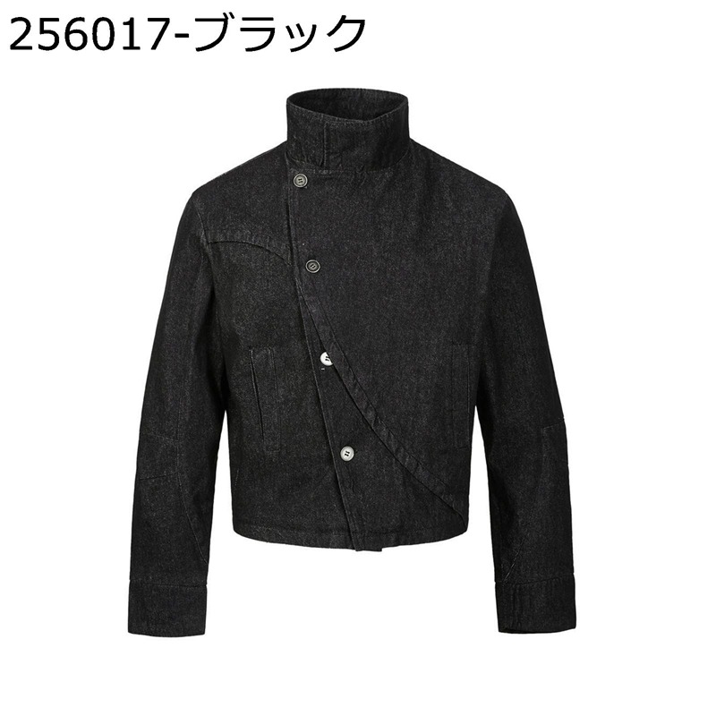 デニムジャケット アシンメトリー メンズ Gジャン ハイネック 暗黒系 パンク系 ゴシック ブルゾン 春服 秋着 防寒コート 個性的 印象派 着痩せ ファッション カジュアル かっこいい 柔らかい 動きやすい
