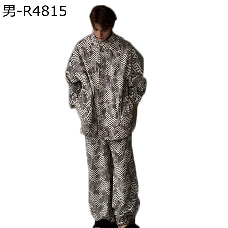 ルームウェア メンズ カップル 軽い 冬 2 点セット ふわふわ 前開き パジャマ コーラル 長袖 快適 冷え対策 着痩せ カジュアル 肌触り良い トップ + パンツ 入院用 眠る 普段着 介護用