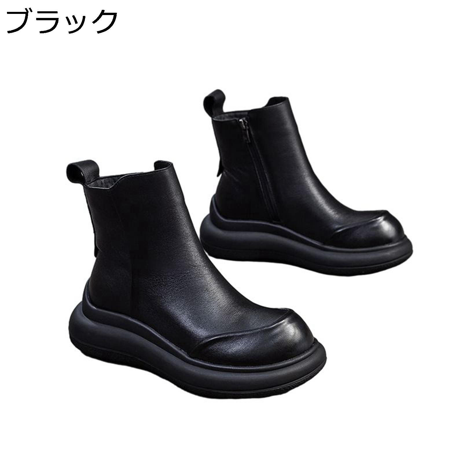 秋 冬用 ショートブーツ レザー サイドジッパー 厚底ブーツ 牛革 本革 レディース 裹起毛 短い筒 滑り止め 保温性 防寒 シンプル ゆったり オシャレ 安定感 軽い 柔軟性 歩きやすい 普段履き 通勤