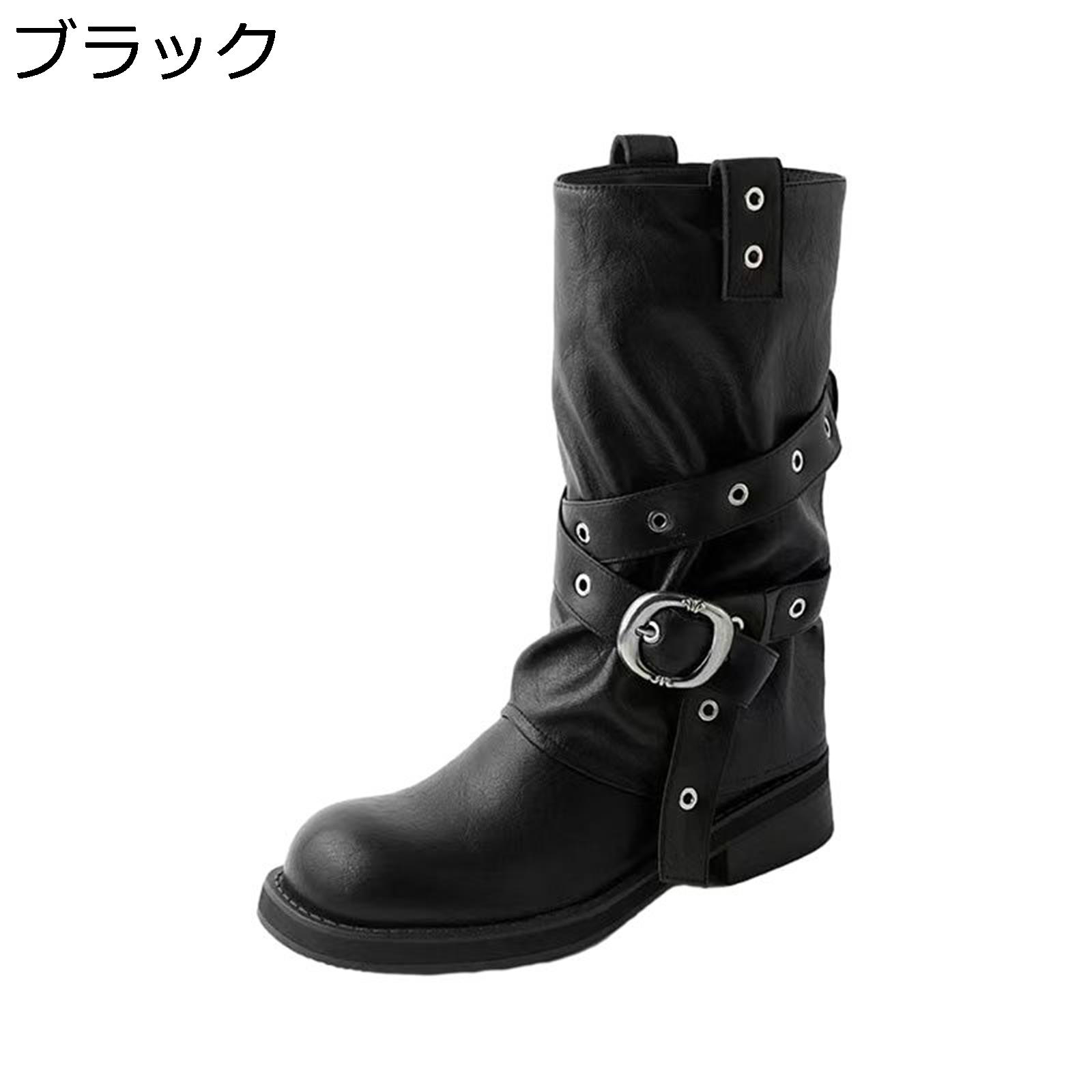 ジョッキーブーツ ミドル レディース エンジニアブーツ 秋冬着 バックル リベット 騎士ブーツ 長靴 欧米風 パンク 厚底靴 滑り止め 軽い やわらか 革靴 PU素材 太ヒール 女子会 日常着用 衣装 プレゼント