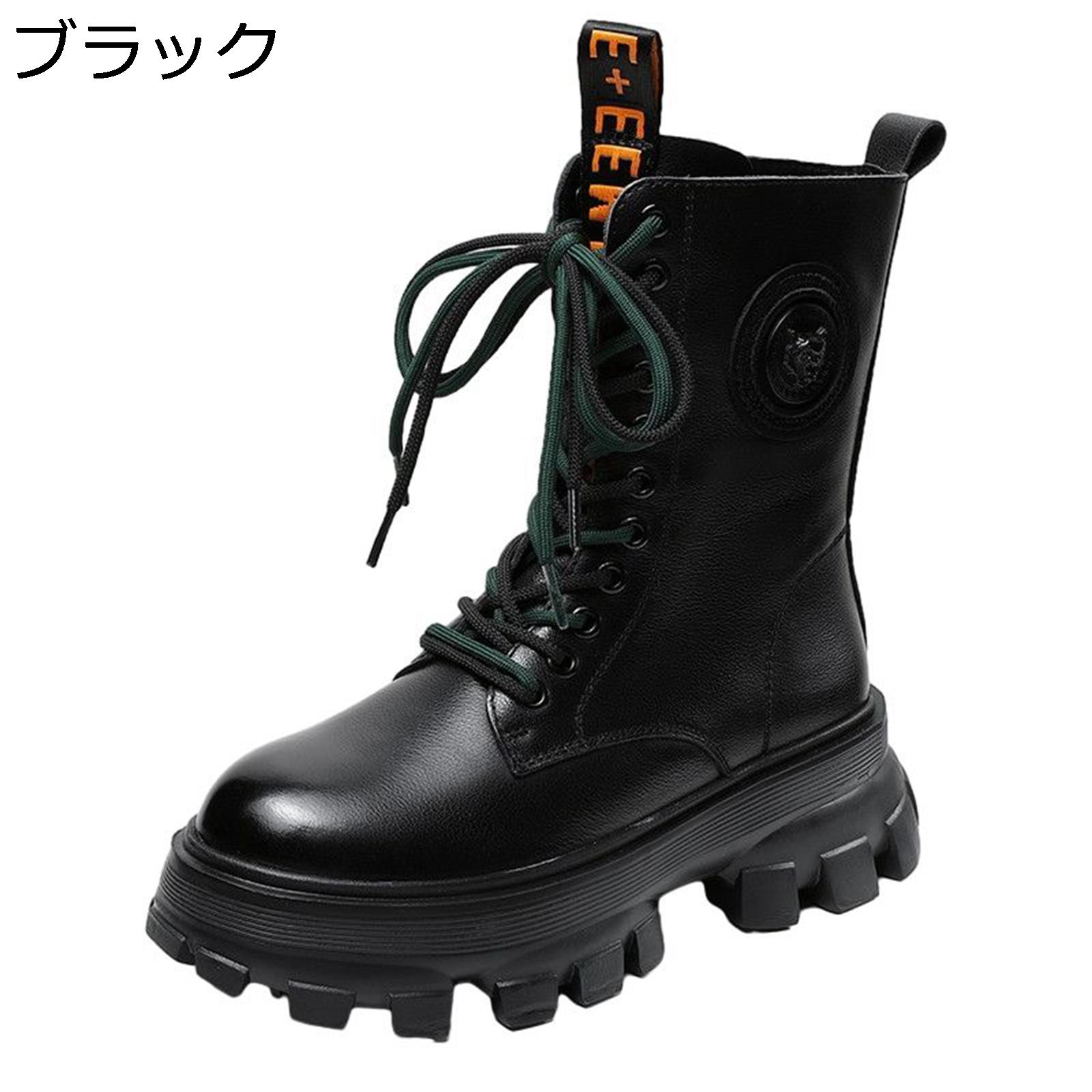 編み上げブーツ 5.5cmヒール 厚底 レザー ブーティ レディース 本革 サイドジッパー 天然牛革 大きいサイズ ショートブーツ 秋冬 靴ひも ルーズ 美脚 歩きやすい 美脚 革靴 通勤通学 短い筒 アンクルブーティー