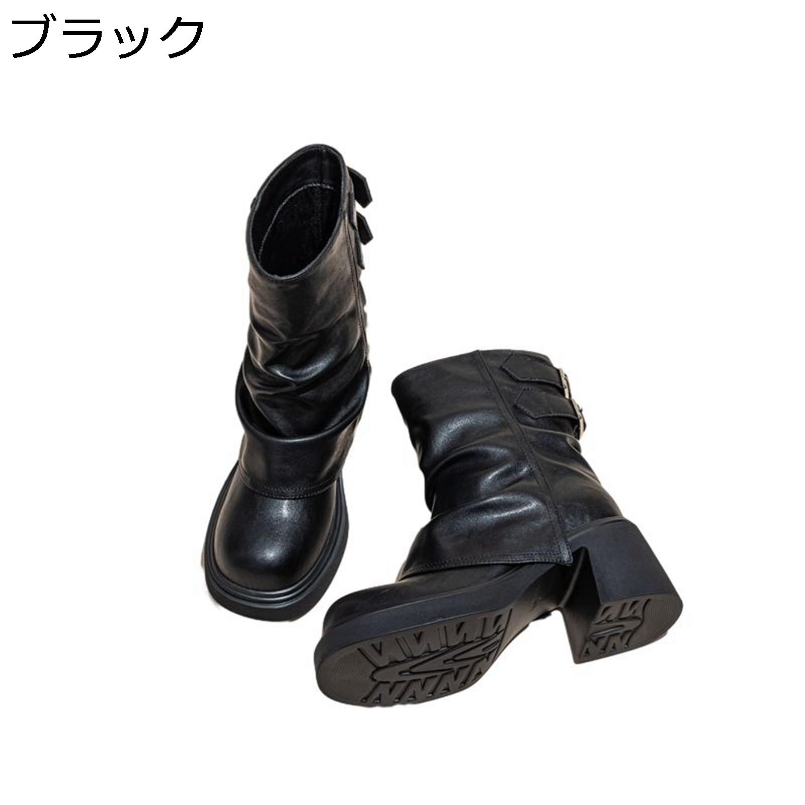 ミドルブーツ レディース 7cm くしゅくしゅ レディース 厚底ブーツ アンクルブーツ 秋冬 レトロ おしゃれ かっこいい フェイクレザー 滑り止め 耐摩耗 歩きやすい エンジニア 美脚 カバー おしゃれ PU シューズ