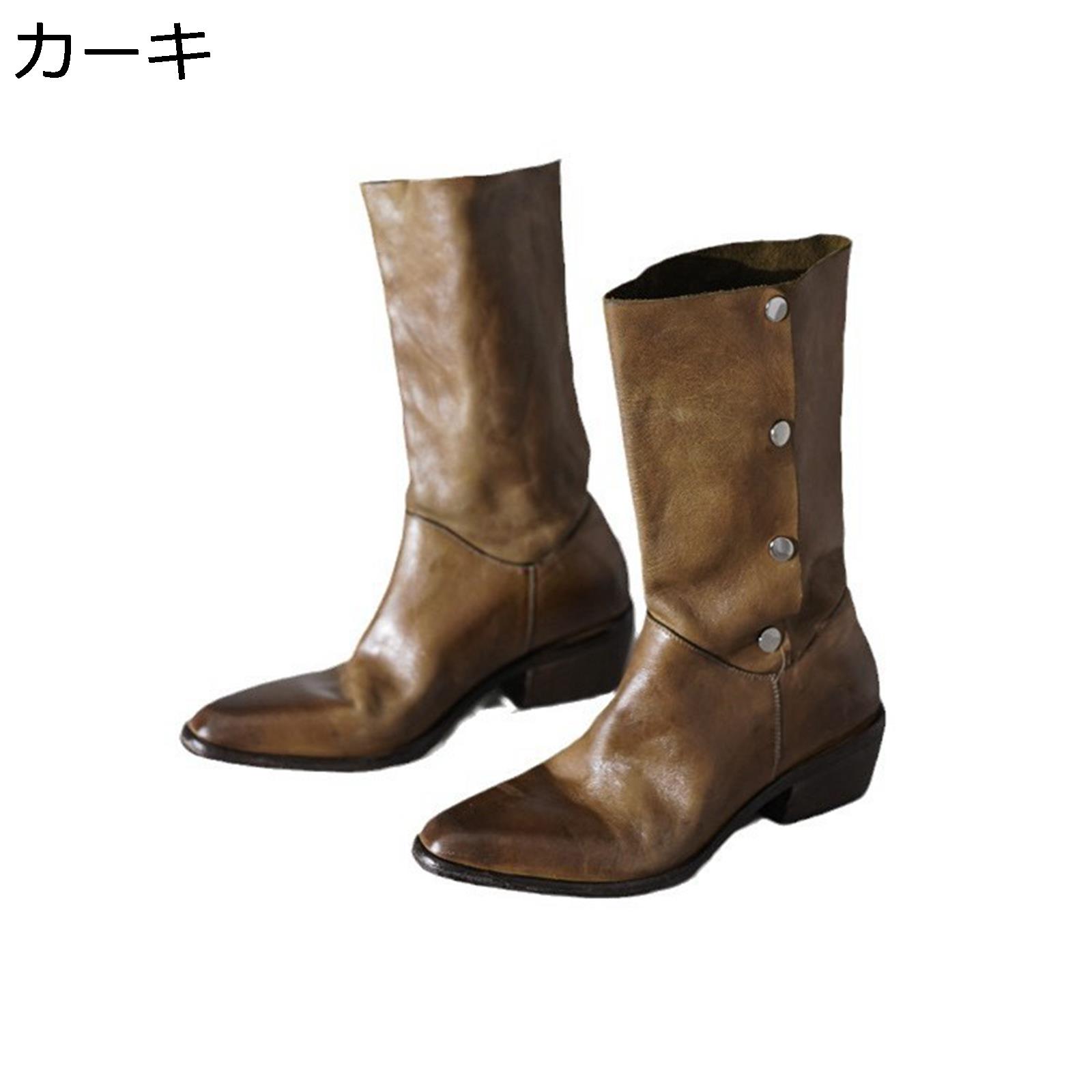 秋 冬ブーツ ショートブーツ 2WAY 折り返し 本革 ウエスタンブーツ サイズポタン レザー レディース 太ヒール ポインテッドトゥ 短い筒 ハイカット レトロ ルーズ 軽便 歩きやすい 柔軟 歩きやすい 普段用