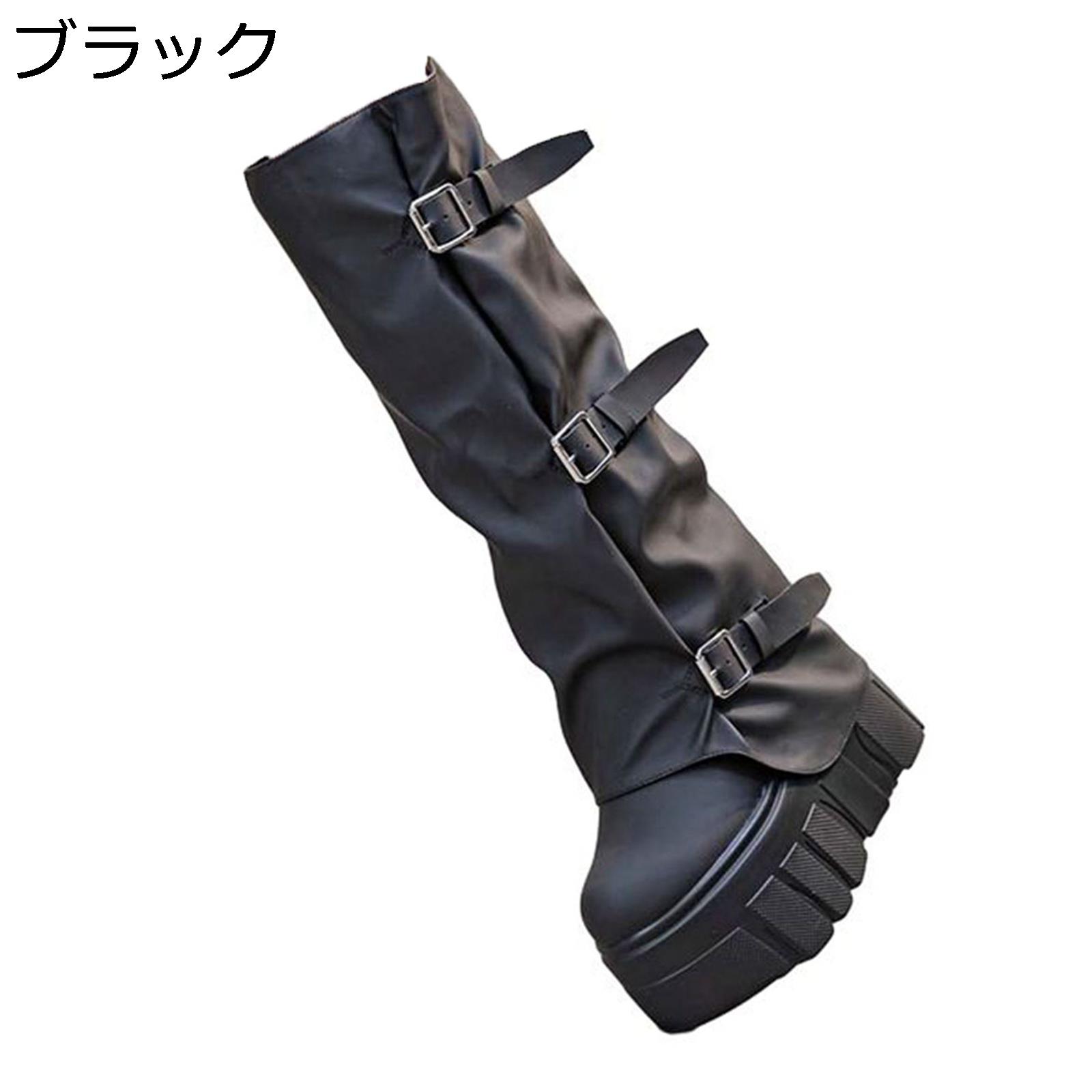 ロングブーツ 9cm ヒール 厚底靴 エンジニアブーツ バックル レディース カバー 太ヒール ジョッキーブーツ 秋冬 裹起毛 防寒 美脚 滑り止め 耐摩耗 歩きやすい 履き口 幅広 デザイン ストリート 騎士｜ショップ郷上