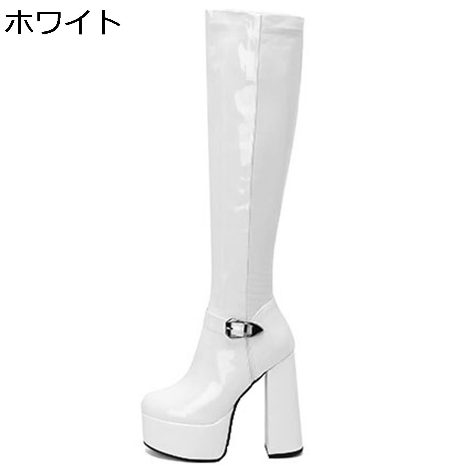 厚底ブーツ レディース 14糎 ハイヒール チャンキーヒール 前厚 ロングブーツ ジップ 秋冬 エナメル サクラ色 サクラ色赤いこと コスプレブーツ 細身 好いたらしい パッチワーク 乗り尻ブーツ 流行り物 会う約束 一こま
