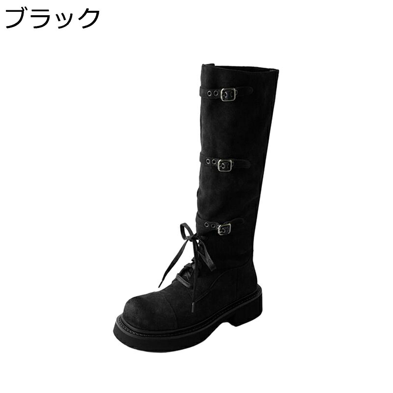 膝丈 ロングブーツ レディース ジョッキーブーツ 袴用 2way スエード レースアップ 折り返し 秋冬 足細 軽量 コンフォート 防滑 ゴムソール 落ちにくい おしゃれ 韓国 コスプレ 地雷 渋谷 原宿 長靴