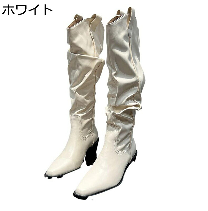 ジョッキーブーツ 膝丈 ロングブーツ レディース 秋冬 足細 くしゅくしゅ ポインテッドトゥ 5cm 太めヒール 防滑 履きやすい 柔らかい 可愛い ファッション 袴用 パーティー 通勤 演出 長靴