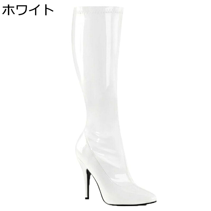 ハイヒール 12cm ロングブーツ レディース エナメル ポインテッドトゥ サイドジップ ブーティ 高筒 細見え 安定感 秋冬春 大人 幅広 かわいい 防水 防滑 大きいサイズ パーティ ストリート