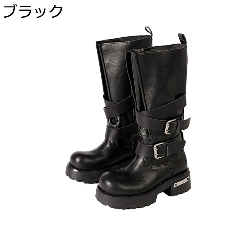 ロングブーツ 厚底 膝丈 レディース 袴用 ジョッキーブーツ クロスストラップ 5cmアップ 足細 安定感 柔らかい 脱げない フィット 着回し 秋冬 滑り止め 大きいサイズ パンク ハロウィン 旅行|ショップ郷上