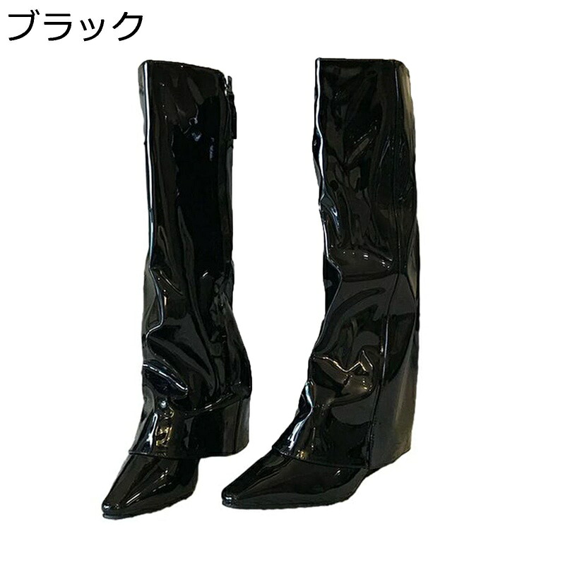 ロングブーツ 膝丈 高筒 レディース ジョッキーブーツ ポインテッドトゥ キャル 足細く見え ゆったり 落ちにくい おしゃれ 韓国 アメカジ 秋冬 滑り止め 大きい パンク系 パーティ ストリート