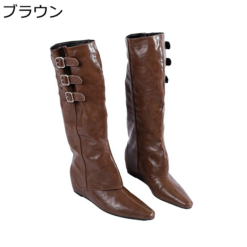 ジョッキーブーツ 膝丈 ロングブーツ レディース 2way ポインテッドトゥ 4cm インヒール バックジップ 足細 細身 滑り止め おしゃれ セクシー 大人 秋冬 袴用 パンク ハロウィン 旅行 長靴