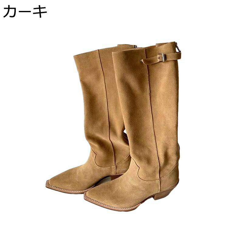 ロングブーツ レディース 高筒 ジョッキーブーツ 足細 太めヒール 5cmアップ ゆったり筒幅 ポインテッドトゥ 秋冬春 スエード 袴用 落ちにくい おしゃれ 韓国 滑り止め イベント カジュアル 通勤