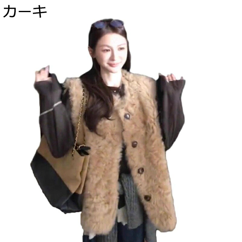 ファーベスト レディース 無袖 ボアジャケット アウター 皮毛チョッキ フェイクファー 防寒 厚手 ふわもこ ゆったり お洒落 ボアフリース 冬物 買い物 カジュアル お出かけ｜ショップ郷上