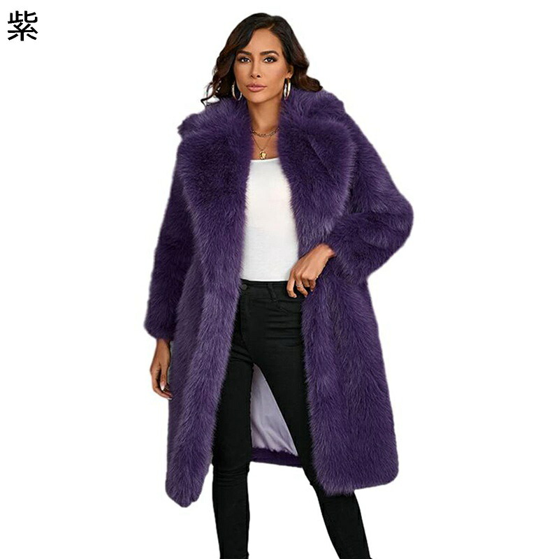 ファージャケット レディース フェイクファー アウター ふわふわ 純色 エコファー ロング丈 防寒 厚手 冬服 INS風 ファッション 女性らしい 膝丈 デイリーユース ストリート 欧米風｜ショップ郷上