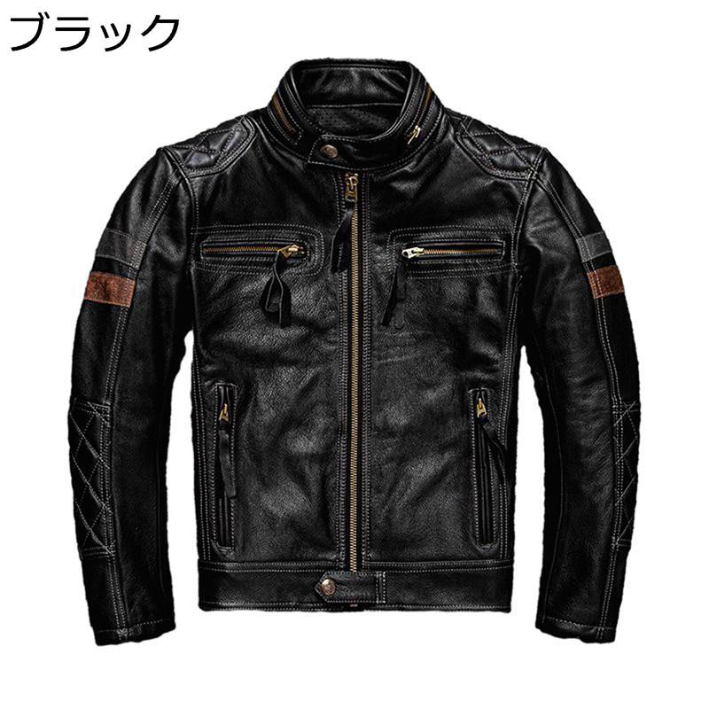 メンズ レザージャケット 本革 牛革 ショートコート 保温 防風 防寒着アウター ブルゾン 春秋冬 ファスナー カジュアル ウインドブレーカー ライダース 登山 ファッション