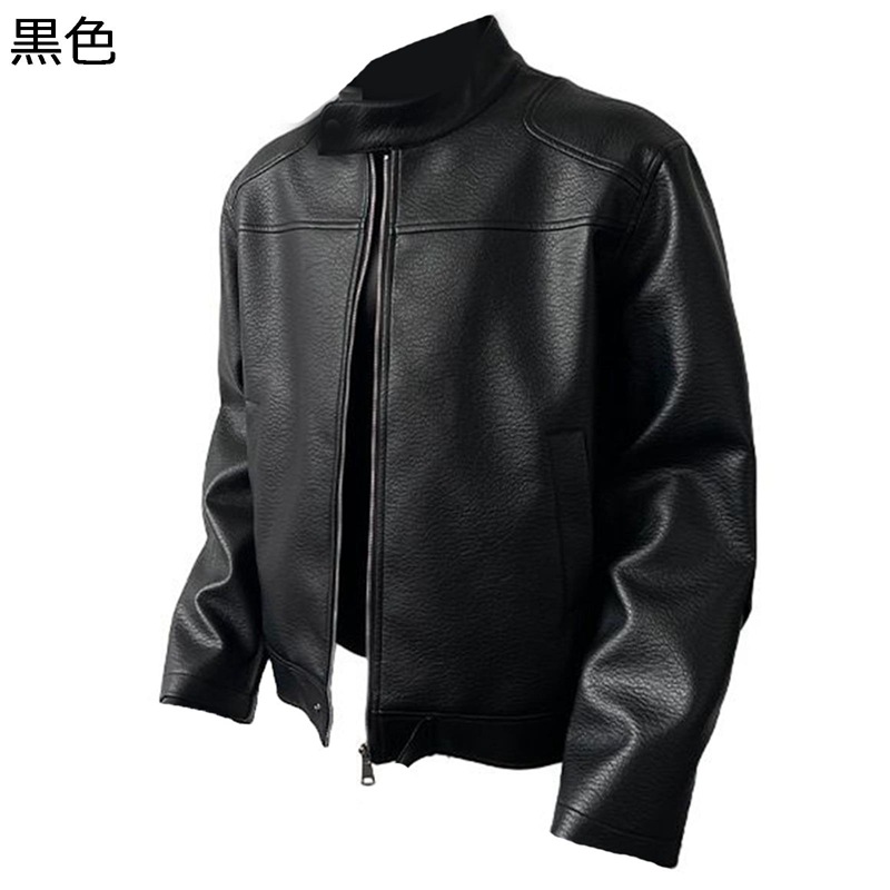 メンズ エコ革ジャン ライダースジャケット レザージャケット ハイネック ジップアップ フェイクレザー ショートコート 着痩せ フルジップ 秋冬 バイク 撥水加工 カッコイイ お洒落 多機能｜ショップ郷上