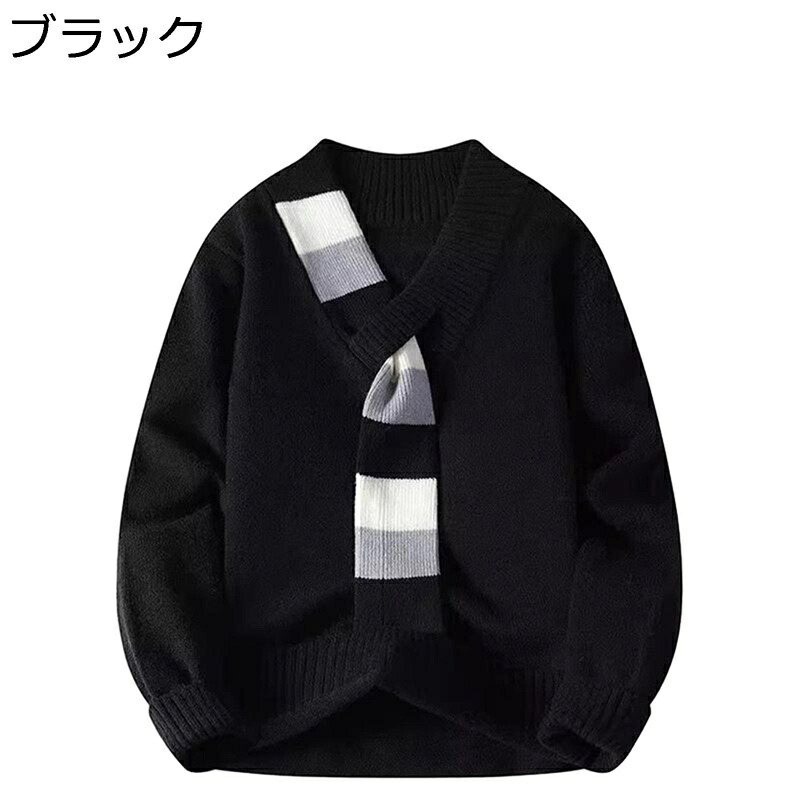 セーター vネック メンズ プルオーバー 春秋服 クリスマス雰囲気 スカーフ付き オーバーサイズ 長袖 防風 保温 ベーシック 柔らかい 快適 お洒落 カジュアル 紳士 通勤 旅行 レジャー アウター