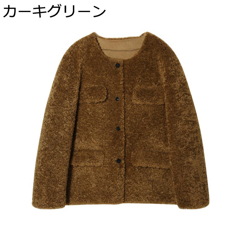 レディース ボアコート フェイクファージャケット ショート丈 丸首 アウター 保温 あったか 柔らかい ふわふわ エコファー 毛皮一体ブルゾン 秋服 冬服 カジュアル お出かけ|ショップ郷上