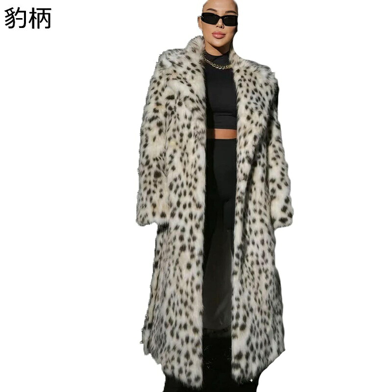 レディース ボア厚地の外套 ヒョウ柄 フェイクファー 獣の皮上衣 ロング丈 テーラードカラー ファーアウター 保温性 モコモコ 欧米風 心ゆかしい 冬物 普段着 御役目 お出掛け