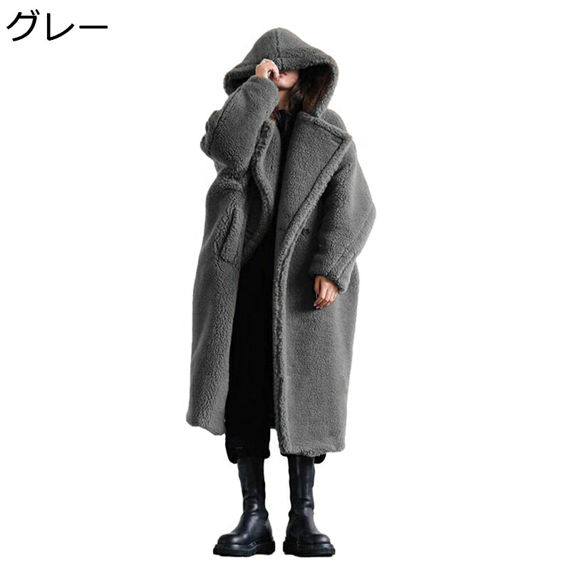 レディース 毛皮コート フェイクファージャケット ロング丈 アウター フード付き 防寒着 保温 あったか 柔らかい ふわふわ おしゃれ エレガンス 冬服 オフィス 二次会 デート｜ショップ郷上