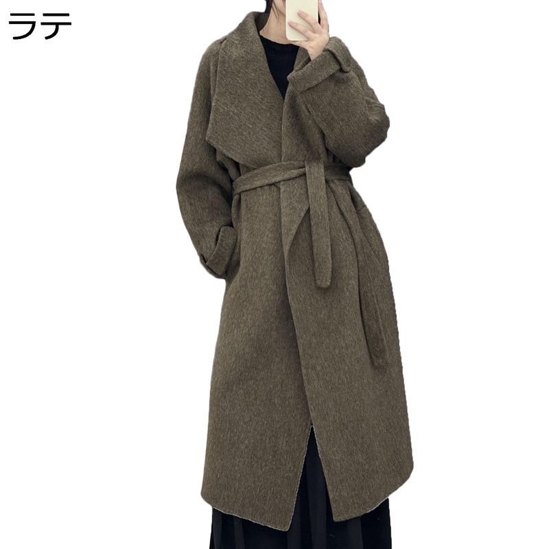 ウール100 ウールコート アンクル丈 チェスターコート レディース トレンチコート ベルト付き 秋着 冬服 ロングジャケット おしゃれ 体型カバー ゆる感 防寒着 お出かけ 通勤 オフィス