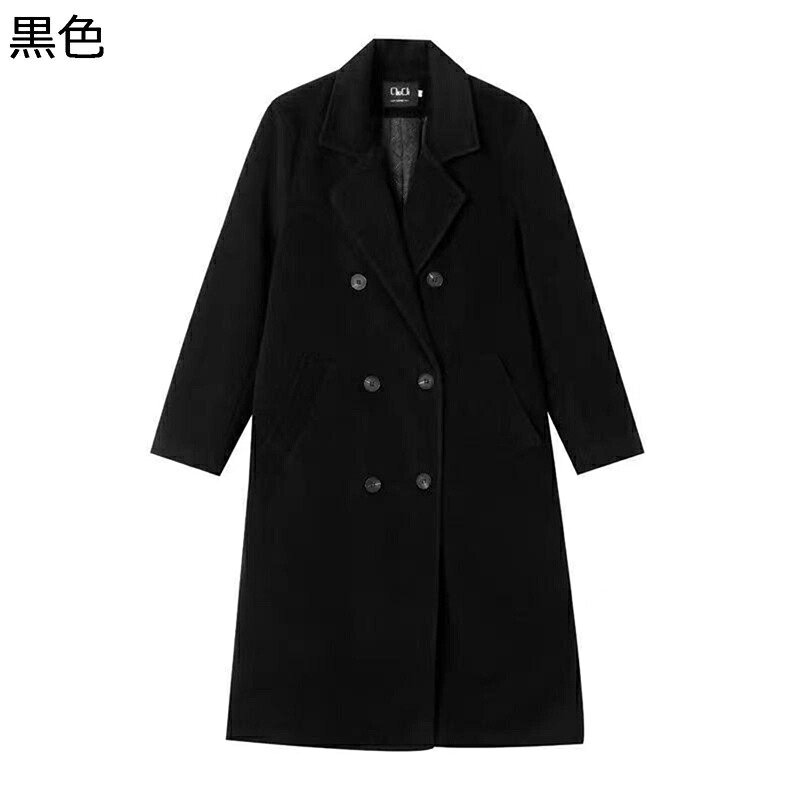 ラシャ厚地の外套 チェスターコート レディース トレンチコート 黒 黒いこと 気が大きい大きさ 秋着 冬服 ロング上衣 オシャレ 着痩せ ゆる感 心地よい 今めかしい 防寒 お出かけ 通い 執務室