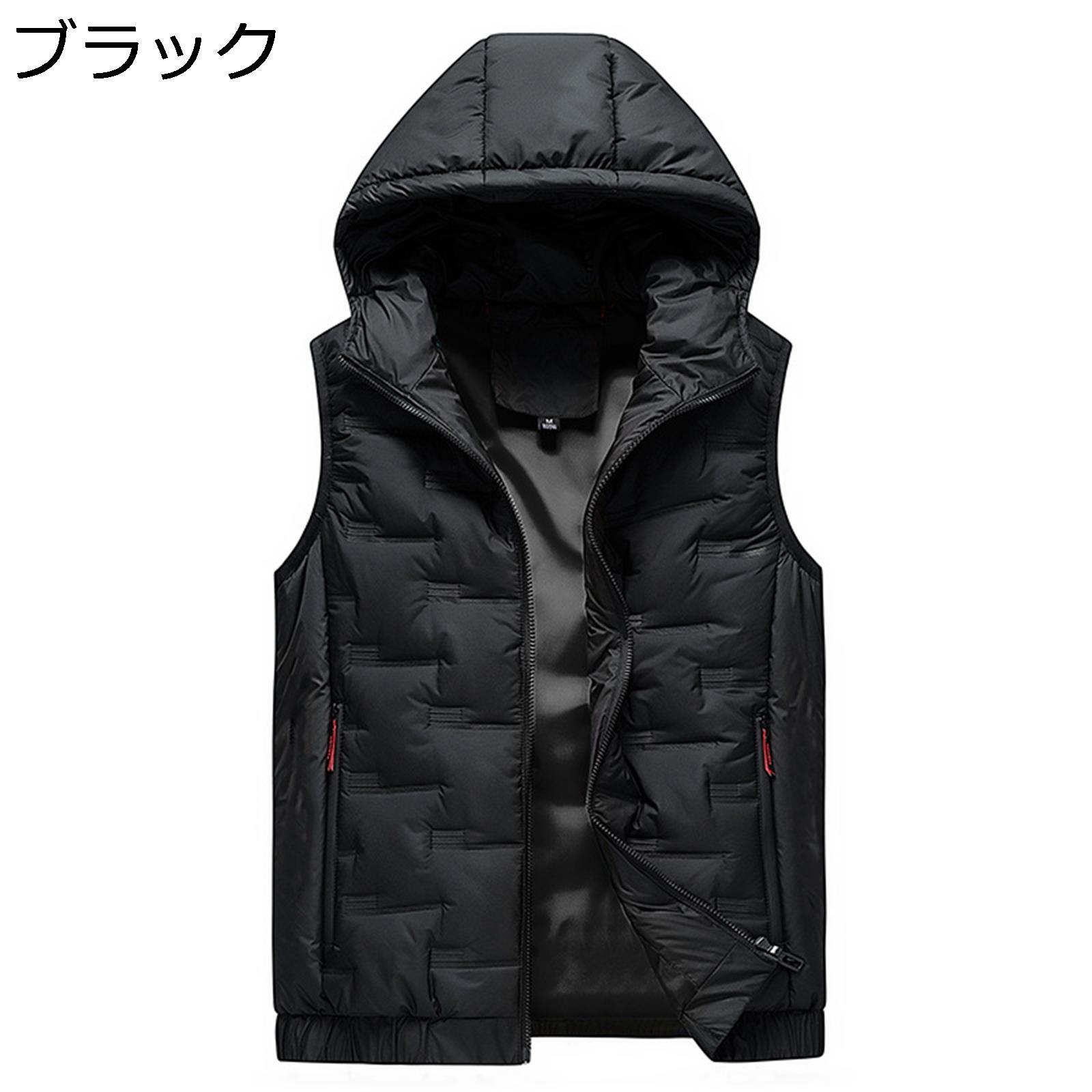 作業服 ダウンベスト メンズ 中綿ベスト ノースリッブ フード付き 厚手 暖かい 軽量 アウター オーバーサイズ カジュアル シンプル 春秋冬 無地 中高年 トップス オフィス 旅行