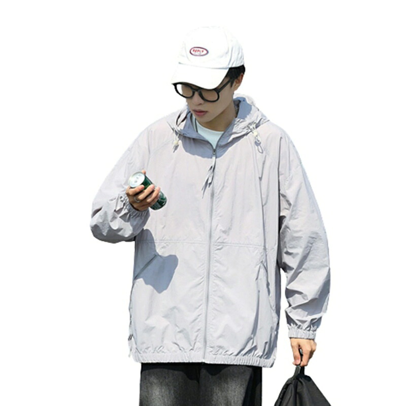 ラッシュパーカー UVカットジャケット メンズ フード サマーコート 冷房対策 BIGシルエット 防風 吸汗 ジップアップ 体型カバー 多機能 蒸れない ブルゾン アウトドア 登山 自転車用 レジャー